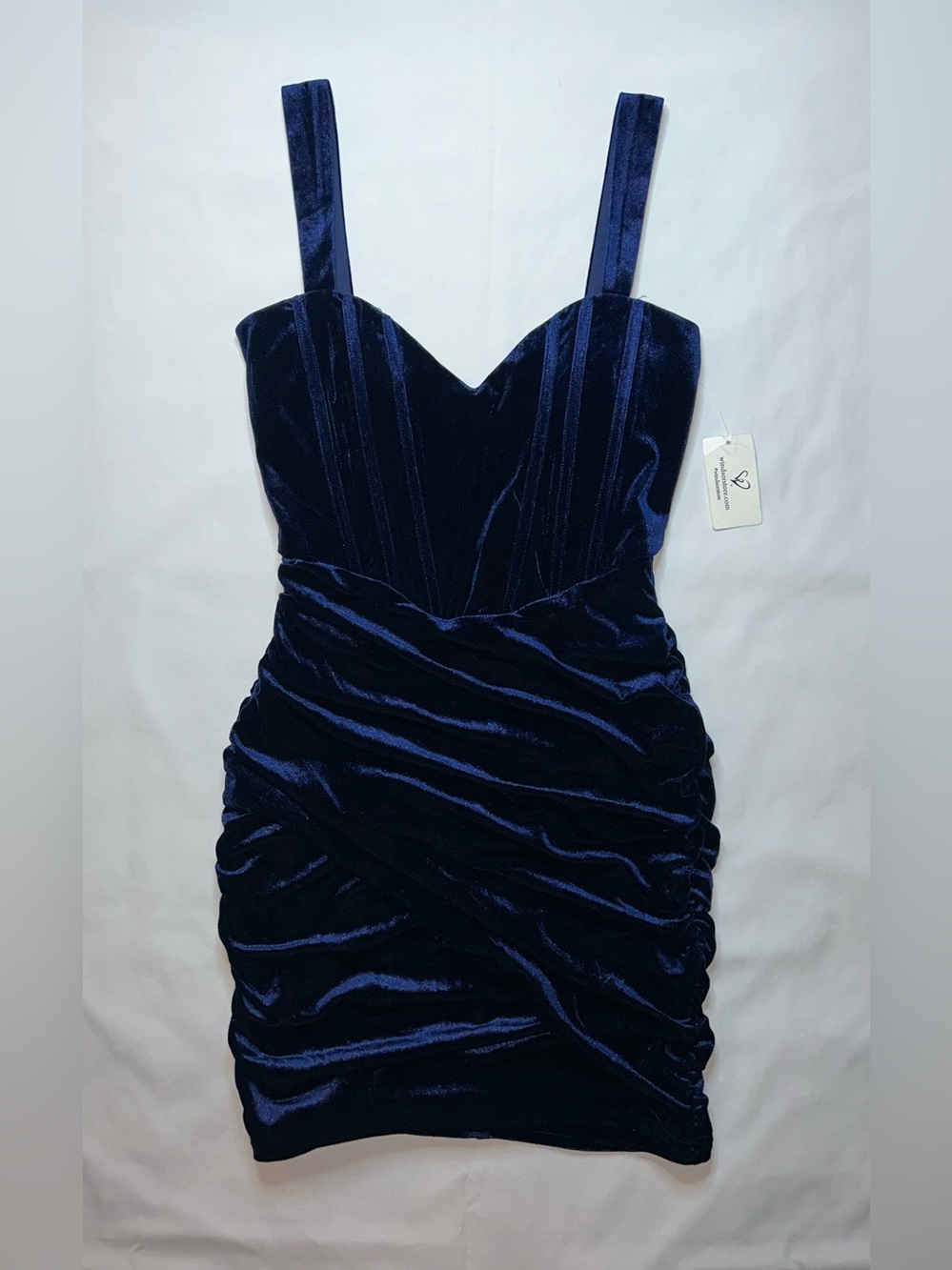 Windsor Navy Velvet Ruched Mini Dress S NWT Strappy Bodycon Cocktail